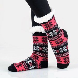 Black Winter Snowflake Sherpa Lined Slipper Socks